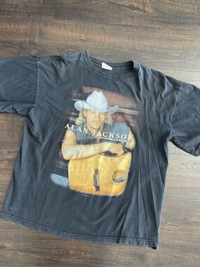 VINTAGE ALAN JACKSON Cronies Cotton Tee Shirt Black Crewneck Shortsleeve Large